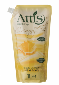 <b>Attis mydło w płynie</b> - Mleko i Miód Doypack 1L