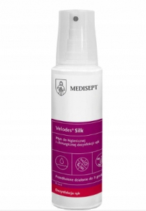 <b>Velodes Silk 250ml.</b> Płyn do higienicznej i chirurgicznej dezynfekcji rąk.
