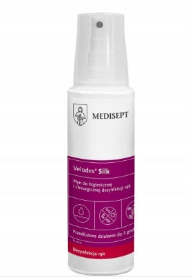 <b>Velodes Silk 250ml.</b> Płyn do higienicznej i chirurgicznej dezynfekcji rąk.