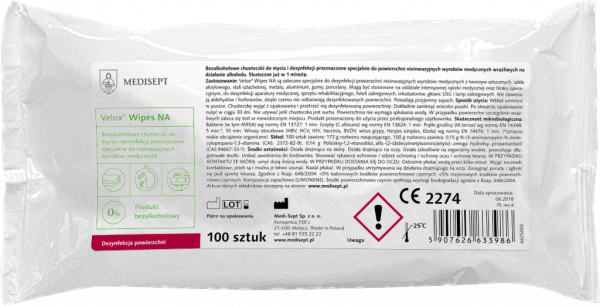 <b>Velox® Wipes NA. </b>Niealkoholowe chusteczki do dezynfekcji i mycia wyrobów medycznych.