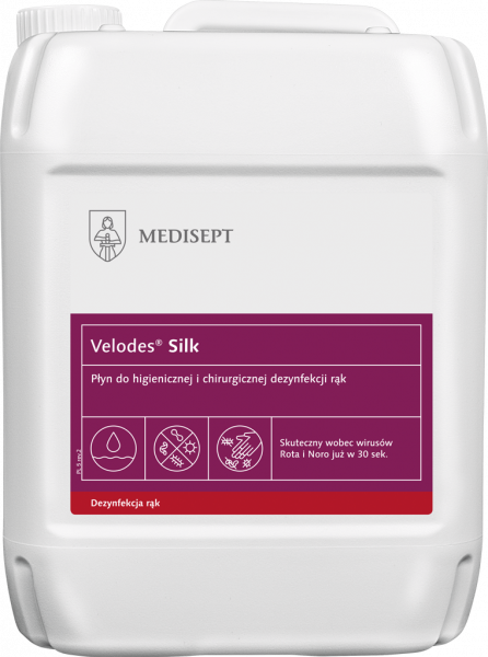 <b>Velodes Silk 5l. </b>Płyn do higienicznej i chirurgicznej dezynfekcji rąk.