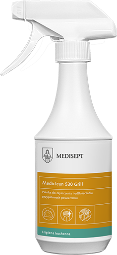 <b>Mediclean 530 Grill 500ml.</b> Pianka do czyszczenia i odtłuszczania przypalonych powierzchni.