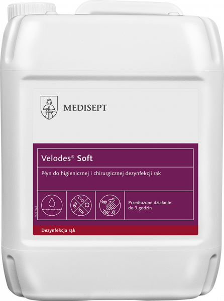 <b>Velodes Soft 5l.</b> Płyn do higienicznej i chirurgicznej dezynfekcji rąk.